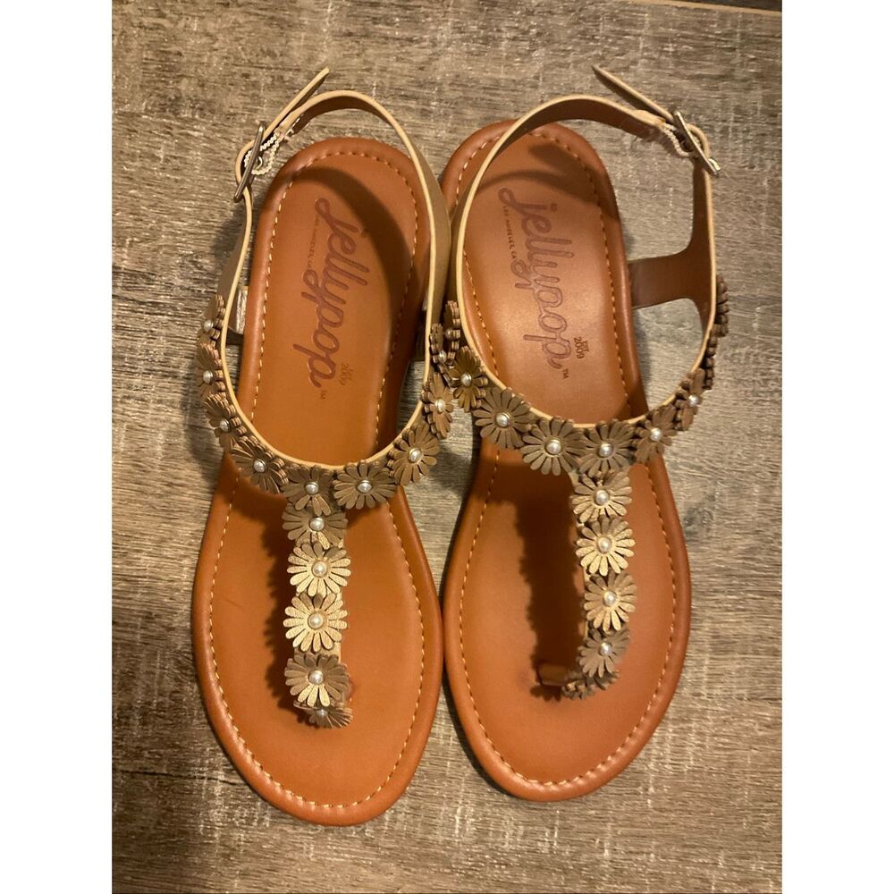 JELLYPOP Womens 8 Willomena Lt Gold Smooth Sandals - Picture 3 of 7